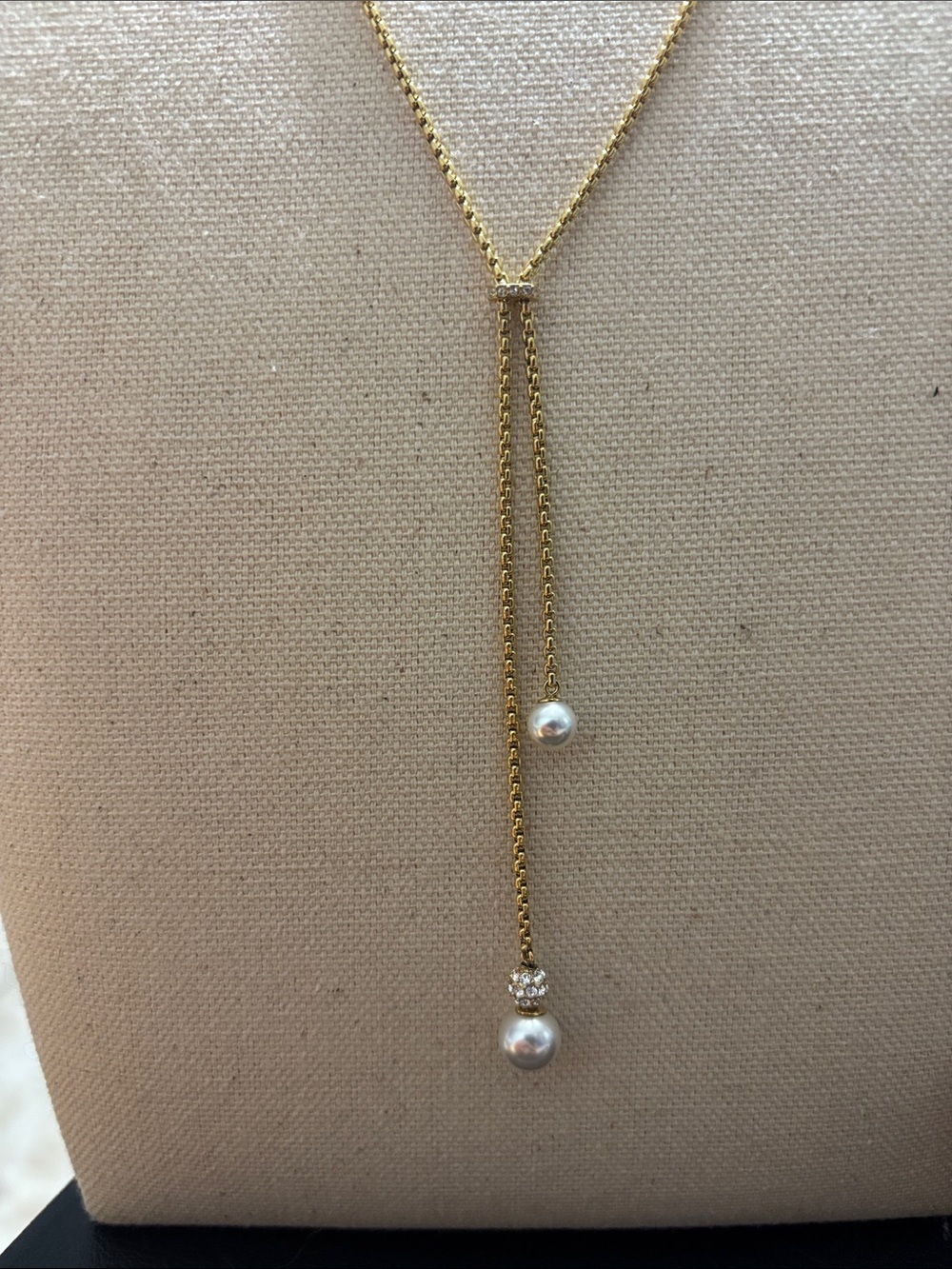 Michael Kors Gold-Tone Pearl Drop Y Necklace - Elegant Women’s Jewelry adj. - Picture 2 of 6